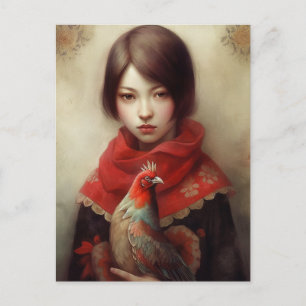 Girl Holds Her Pet Chicken AI Art Postcard