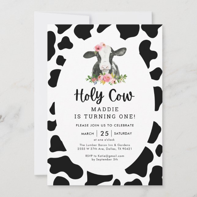 Girl Holy Cow 1st Birthday Party Invitation (Front)