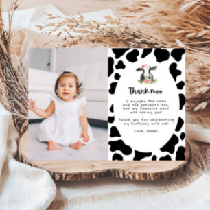 Girl Holy Cow 1st Birthday Photo Thank You Invitation