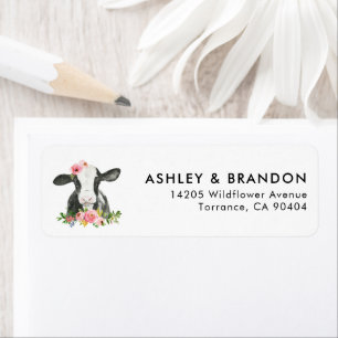 Girl Holy Cow Print Farm Cow Party Return Address Label