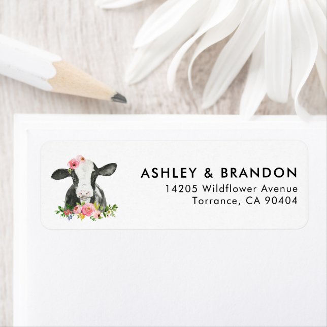 Girl Holy Cow Print Farm Cow Party Return Address Label (Insitu)