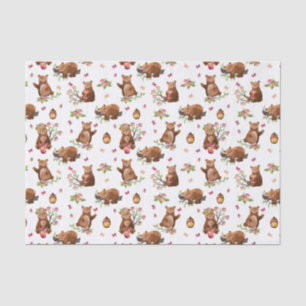 Girl Honey Bears Pattern - Pink Brown White Tissue Paper