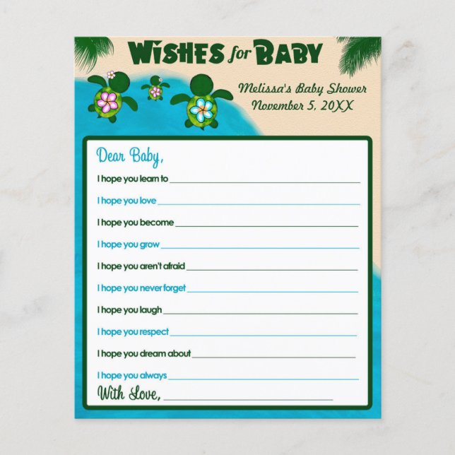 Girl Honu Sea Turtle Wishes for Baby Shower Pink (Front)