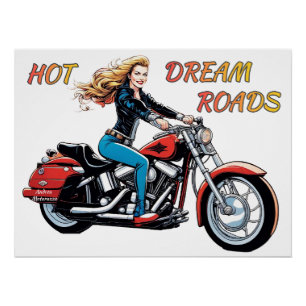 Girl Hot Dream Roads Glossy Poster
