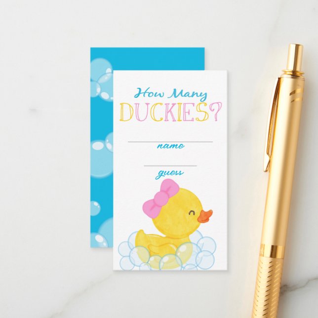 Girl How Many Duckies Party Game Guess Cards (Front/Back In Situ)