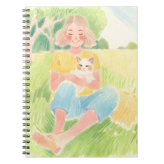 Girl hugging a cat notebook