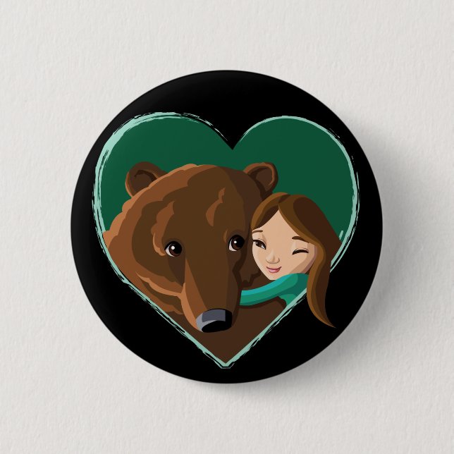 Girl Hugging Bear 6 Cm Round Badge (Front)