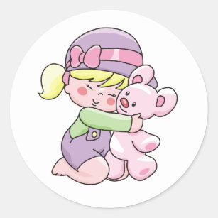 Girl Hugging Bear Tshirts and Gifts Classic Round Sticker