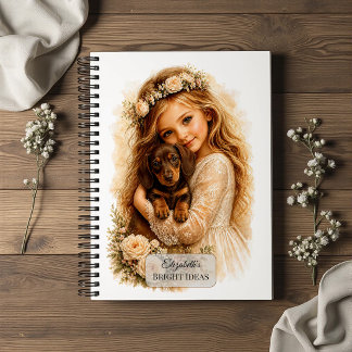 Girl Hugging Dachshund Puppy Notebook