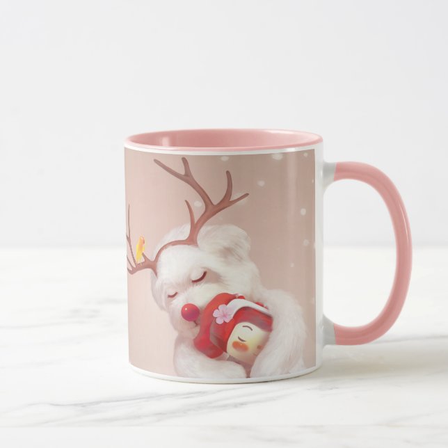 Girl Hugging Dog in Reindeer Antlers Mug (Right)