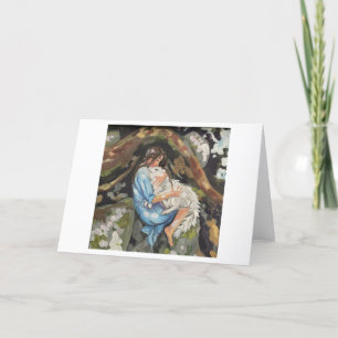 Girl hugging dog thank you card