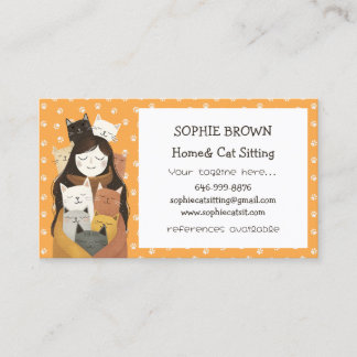 Girl Hugging Kittens Cute Cat Pet and Home Sitting Business Card