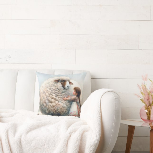 Girl Hugging Oversized Ewe Cushion (Couch)