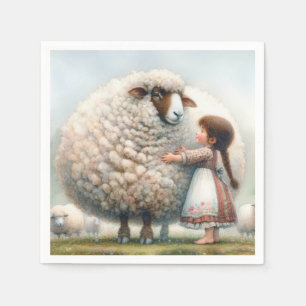 Girl Hugging Oversized Ewe Napkin