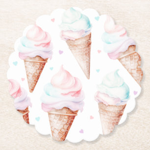 Girl Ice cream birthday party Paper Coaster