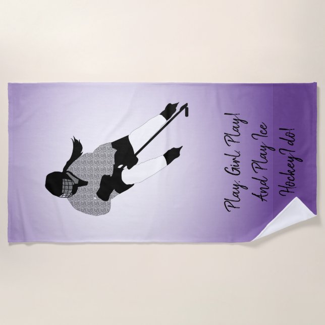 Girl Ice Hockey Player Beach Towel (Front)