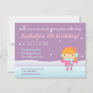 Girl Ice Skating Birthday Party Invitations