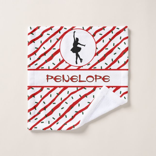 Girl Ice Skating Christmas Sprinkle Personalised Wash Cloth (Wash Cloth)