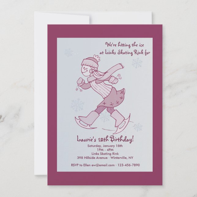 Girl Ice Skating Invitation (Front)