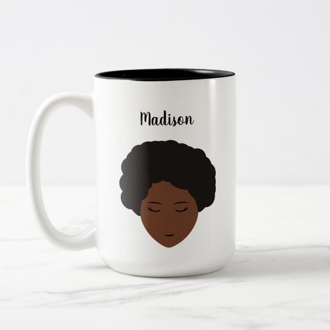 Girl Illustration black hair afro personalize Two-Tone Coffee Mug (Left)