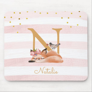 Girl Illustration Gold Glitter Pink Floral Sweet Mouse Pad