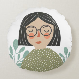 Girl illustration round cushion