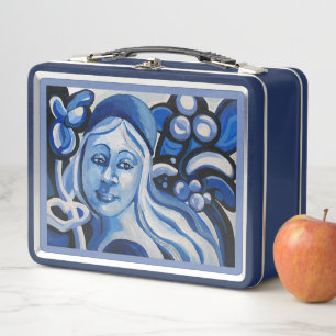 Girl in a blue hat art illustration metal lunch box