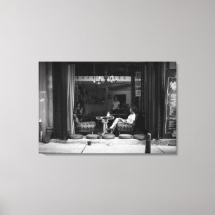 Girl in a Cafe and Coffee TIme - Street Photo Canvas Print
