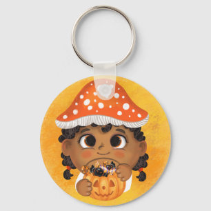 Girl in a Fly agaric mushroom Halloween costume Pa Key Ring