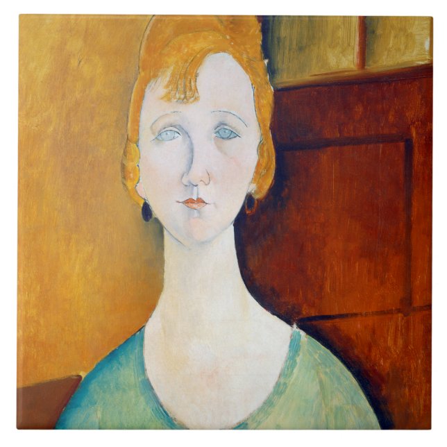 Girl in a Green Blouse, Modigliani Ceramic Tile (Front)