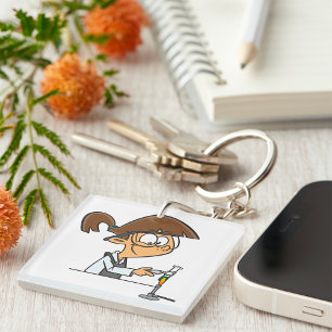 Girl In A Laboratory Key Ring