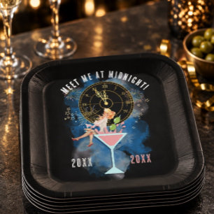 Girl in a Martini Glass New Year's Eve Paper Plate