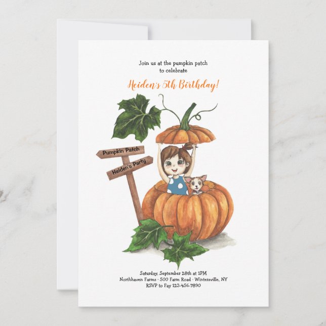 Girl in a Pumpkin Birthday Party Invitation (Front)