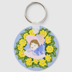 Girl in a Victorian Easter Bonnet feminine  Key Ring