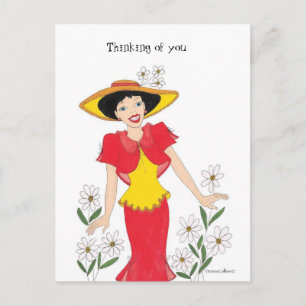 Girl in a yellow and red dress postcard