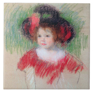 Girl in Big Bonnett and Red Dress, Mary Cassatt Ceramic Tile