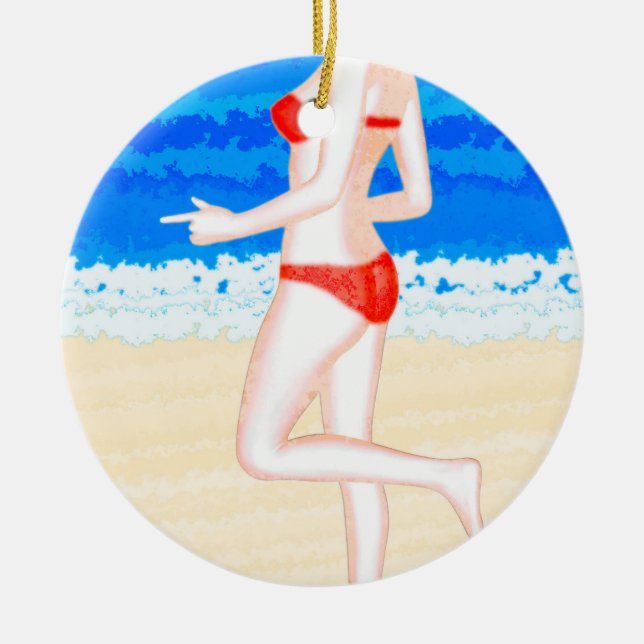 Girl in Bikini on The Beach Painting Ceramic Ornament (Front)