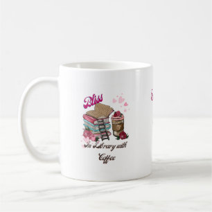 Girl In Bliss with Books And Coffee In Library  Coffee Mug