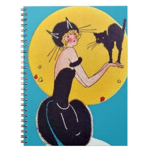 Girl in Cat costume with her black cat Notebook
