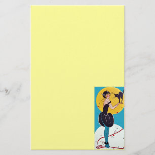 Girl in Cat costume with her black cat Stationery