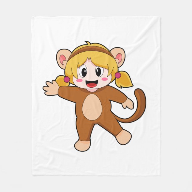 Girl in Costume as Monkey Fleece Blanket (Front)