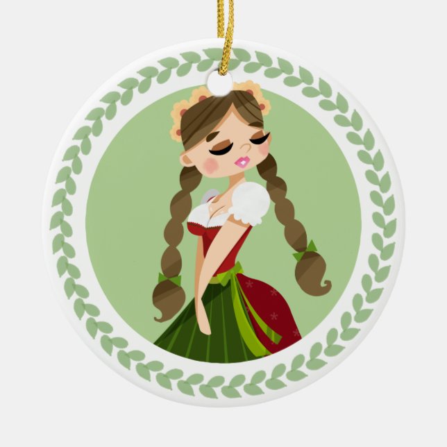 Girl in Dirndl Ceramic Ornament (Front)