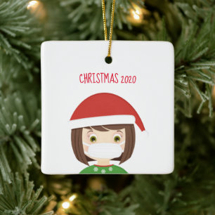Girl in Face Mask Christmas 2020 Ceramic Ornament