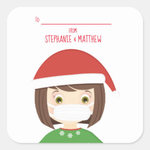 Girl in Face Mask Christmas 2020 Square Sticker