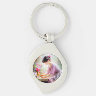 Girl in Flower Garden Key Ring