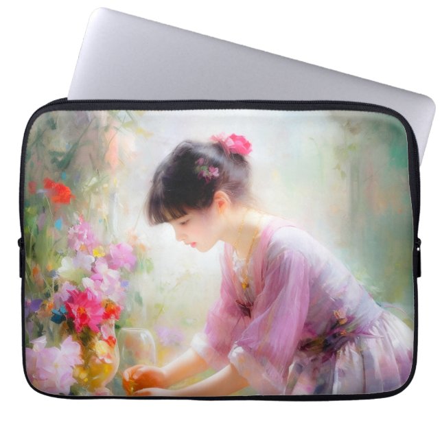 Girl in Flower Garden  Laptop Sleeve (Front)