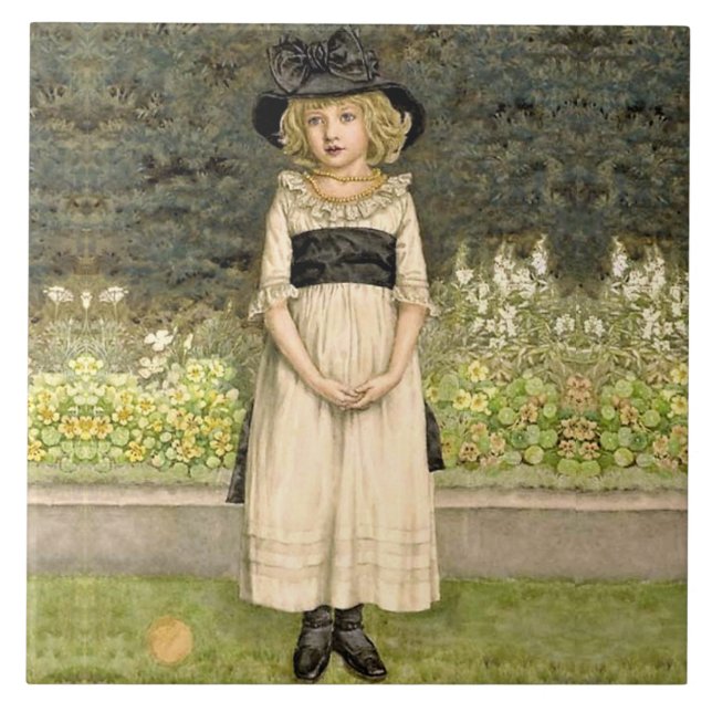 Girl In Garden Kate Greenaway Ceramic Tile (Front)