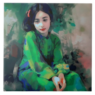 Girl in Green Dress Ceramic Tile