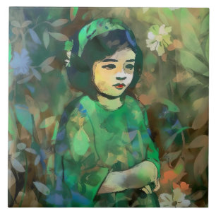 Girl in Green Dress Ceramic Tile