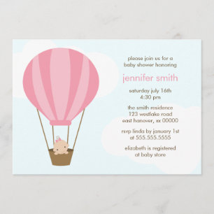 Girl in Pink Balloon Baby Shower Invitation